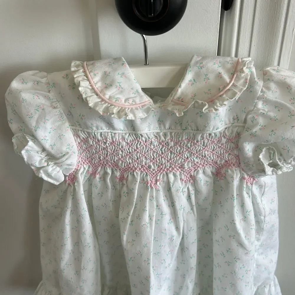 Vintage Polly Flinders Pink Green Formal Shortsleeve Floral Embroidered Dress